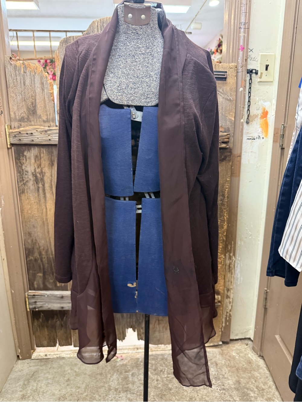Metaphor Brown Sheer-Trim Open-Front Cardigan
